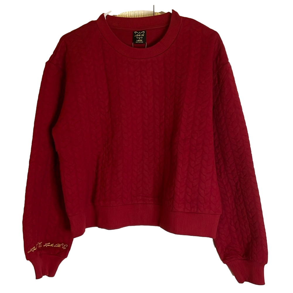 LAILA ALI Crew Neck Long Sleeve Cable Knit Sweater, Women’s L, Red